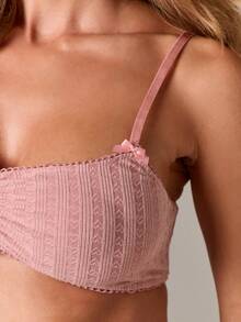 AiiRZ 女性化镂空针织文胸，带褶饰中心细节，可调节肩带，蝴蝶结装饰，夏季内衣上衣，软杯扇贝边 - 粉色 - 查看 4