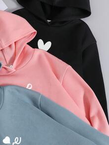 SHEIN 休闲宽松连帽长袖青少年女童运动衫 - 彩色 - 查看 4