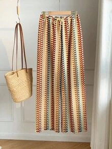 Comfortcana Women's Vacation Drawstring Waist All-Over Print Loose Wide Leg Casual Pants,Fall - Multicolor - View 5