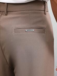 SUMWON 宽腿定制长裤，双褶宽松裤，休闲优雅商务专业办公室服装，秋冬时尚 - 棕色 - 查看 8