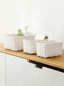 Handmade Woven Storage Baskets  Natural Paper Rope Organizer Bin For Home, Farmhouse Decor Basket With Lid (S/M/L), Bookshelf & Kitchen Cabinet Organizer, Christmas Gift Idea - White - View 4