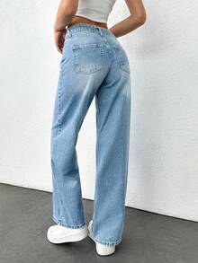 EURMUSE LOW RISE WIDE LEG CUT VINTAGE WASH Y2K STYLE JEAN Jeans Wide Leg Oversized Jeans Loose Jeans Wide Leg Jeans Flared Jeans - Baby Blue - View 2