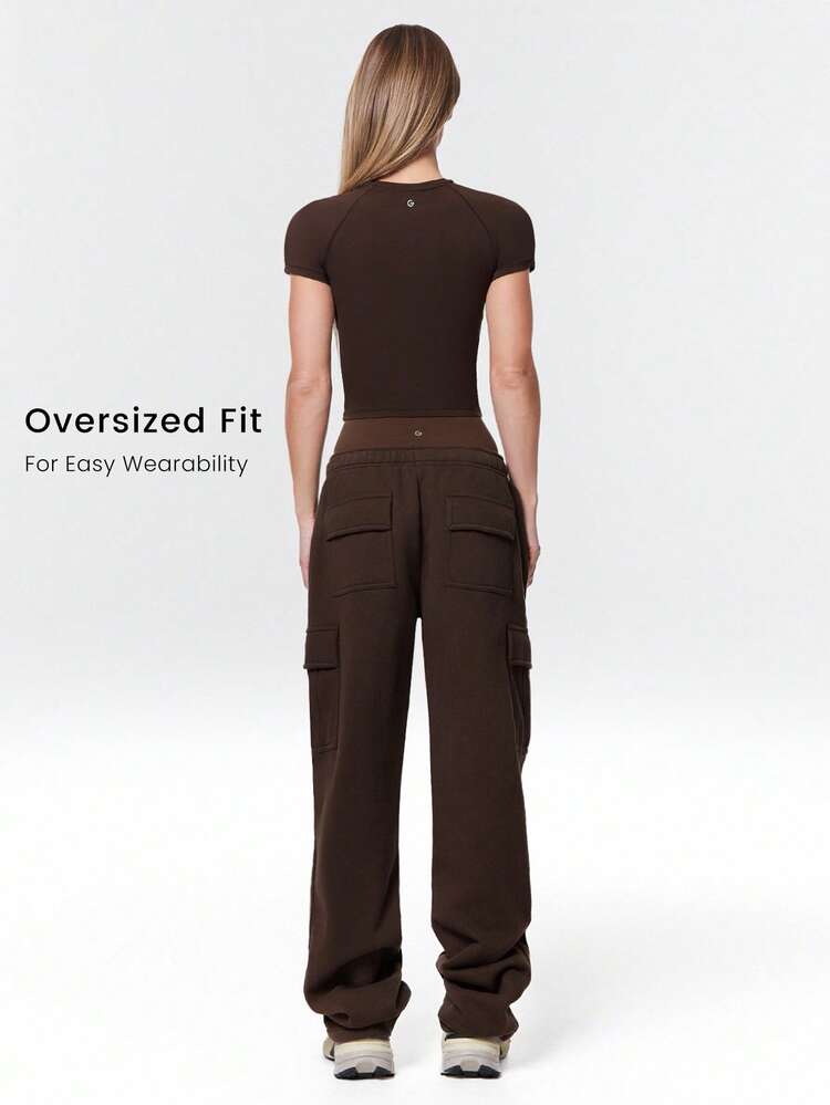 30'' Everyday Fleece Wide Leg Adjustable Drawstring Waist Cargo Joggers Pants Daily Casual Fall Winter