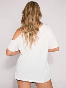 EMERY ROSE Áo thun tay ngắn dáng rộng vai chéo thường ngày cho nữ cỡ lớn, phù hợp cho mùa hè - trắng - Xem 2