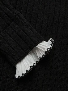 Franclia 休闲拼色立领修身毛衣，秋冬 - 黑色 - 查看 5