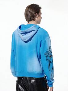 ROMWE MEN Goth Moletom com Capuz Azul Céu Asa de Espinho Masculino - Azul - Visão 3