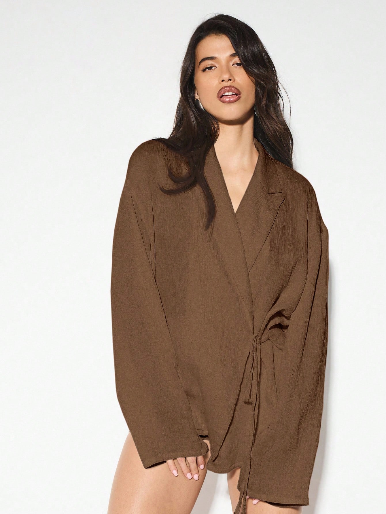 KIZN Crinkle Textured Wrap Blouse With Side Tie