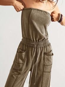 Bohemela Women's Street Style Knit Drawstring Tube Top Jumpsuit - Brown - View 3