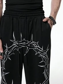 ROMWE MEN Goth Men's Casual Loose Pocket Drawstring Waist Sweatpants - Black - View 7