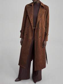 Ontre 2025 New Arrival Autumn Fashion Solid Color Double-Breasted Trench Coat - Mocha Brown - View 4
