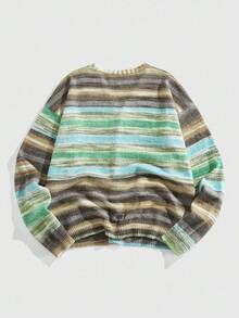 ROMWE MEN Prep Men's V-Neck Drop Shoulder Button Front Casual Ombre Knit Cardigan, Fall Winter - Green - View 2