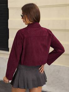 SHEIN Unity Women's Solid Color Front Button Long Sleeve Thin Jacket - Purple - View 2