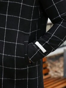 Manfinity Homme Men's Casual/Business Minimalist Long Sleeve Plaid Overcoat Fashion , Fall/Winter - Black - View 8