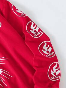 SHEIN ChillGRL Set de 2 piezas de sudadera con capucha y pantalón de chándal estampados, estilo casual punk oscuro para adolescentes - Rojo - Ver 6