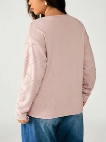 EMERY ROSE Suéter de manga larga de unicolor romántico y ajustado para mujer de talla grande