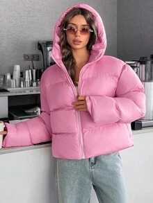 EURMUSE 女士粉色优质宽松冬季外套 - 粉色 - 查看 5