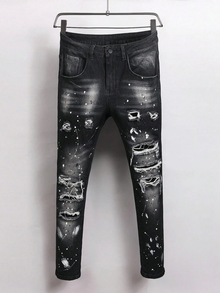 Manfinity Roughcore Men's Fashionable Distressed Versatile Casual
