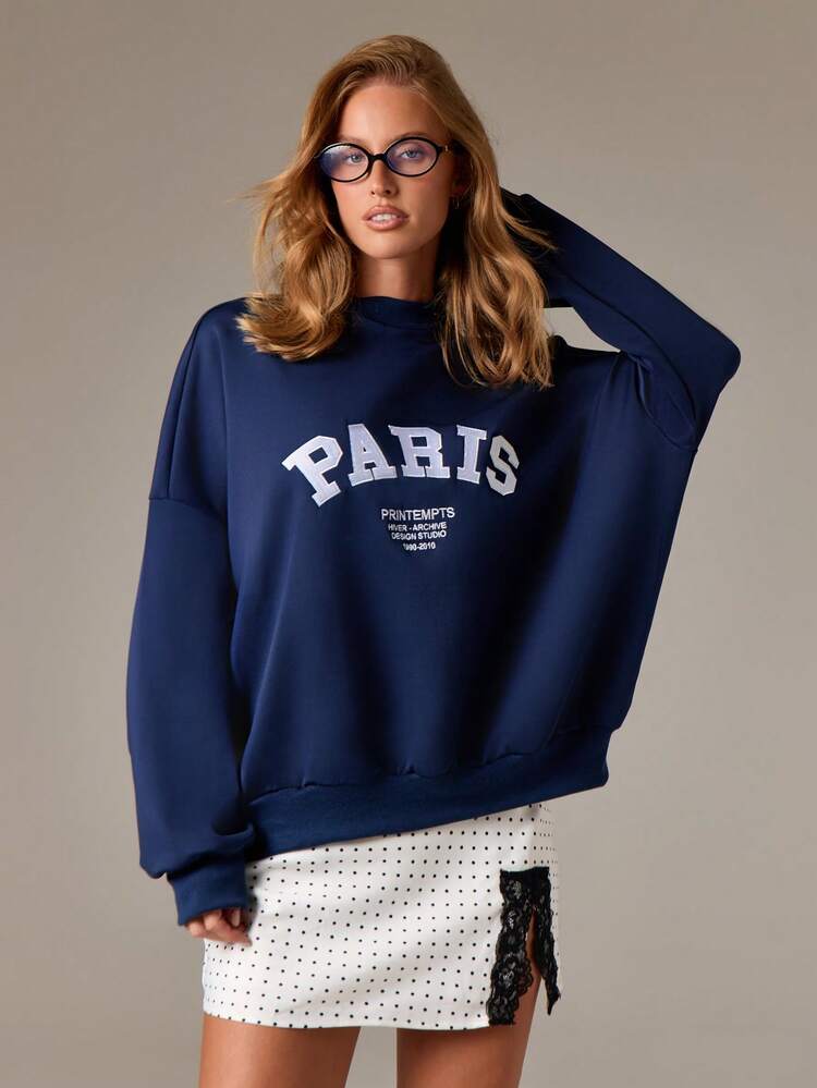 AiiRZ Printempts Paris Varsity Letter College Style Oversized Sweatshirt Casual French Design Pullover Fall Winter Streetwear Collegiate