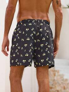 Manfinity Swimmode Men's Casual Cherry Print Beach Shorts - Black - View 2