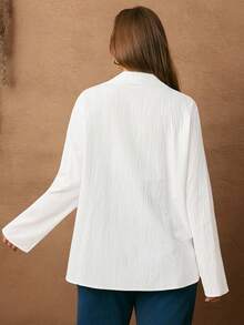 EMERY ROSE Plus Size Women's Winter Casual Commuter Plain Color Side Slit All White Casual Blouse Blouse Tops,Autumn/Winter,Winter For Women,Going Out,Fall For Women,Fall,2025 New,Casual Everyday Wear,Fall For Women,Winter Women,Comfortable And Breathable, V Neck Blouse, White Blouse Button Decoration,White Blouse,Soft And Comfortable,Breathable,Going Out,2025 New - White - View 2