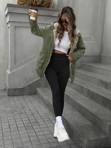 Aveloria Modichic Fashion Loose Casual Versatile Hooded Zip-Up Drawstring Waist Padded Padded Coat Clothes Winter 