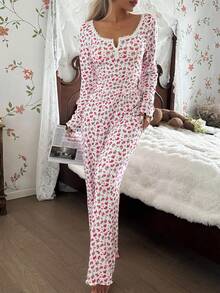 CottageSlumber CottageSlumber Lace Trim Square Neck 2-Button Romantic Ditsy Floral Long Sleeve Pajama Set, Fall Clothes Women Pajama Set Rose Pajama Set Floral Pajama Set Pajamas Set Two Pieces Lounge Wear Set Women  Cozy And Elegant Details