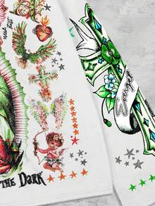 ROMWE MEN Street Life Men's Streetwear Graphic Gothic Print Pullover T-Shirt, Suitable For Spring/Summer, For Fall - White - View 5