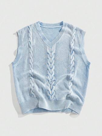 Street Life Men's Blue Sleeveless Casual Versatile Washed Knit Tank Top