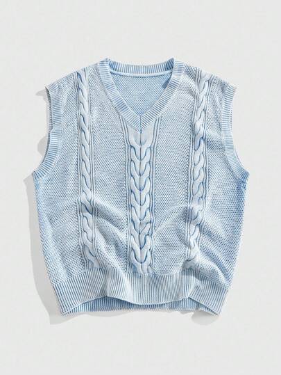 Street Life Herren blaues ärmeloses, vielseitiges, verwaschenenes Strick-Tank Top