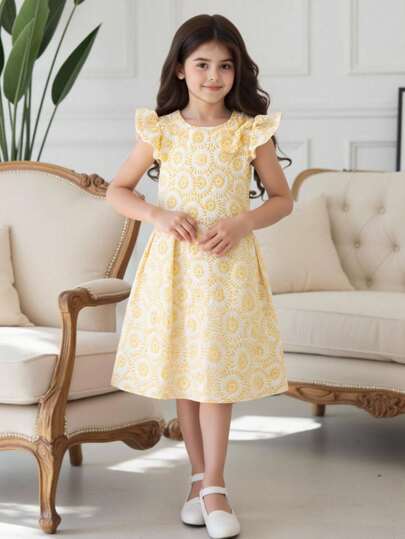 SHEIN 女大童滿身花卉提花荷葉邊洋裝