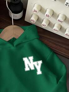 Tween Boy Casual Cartoon Pattern Thick Hooded Long Sleeve Sweatshirt, Suitable For Autumn/Winter Fall - Dark Green - View 3