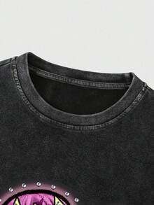 ROMWE MEN Street Life Men's High Street Vintage Distressed Snowflake Round Neck T-Shirt - Black - View 4