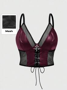ROMWE Dây đeo da Gothic Mesh Patchwork cỡ lớn cho nữ - Đỏ - Xem 1