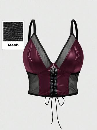 Gothique Maille Patchwork Laçage Plus Taille Femmes Bretelles