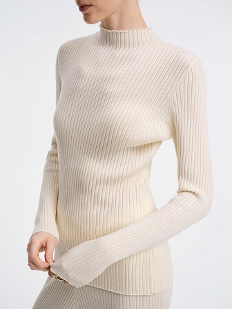 SHEIN X Jwoww Aalyst 极简羊毛混纺修身立领毛衣和针织裤套装