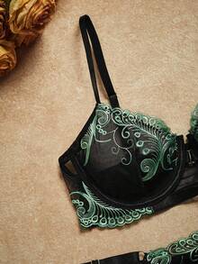 SHEIN 2pcs Lace Embroidery Front Closure Women's Lingerie Set - Multicolor - View 7