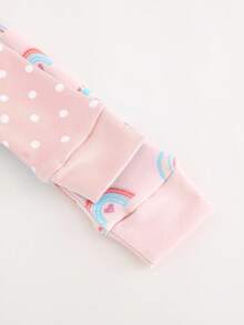 Cozy Pixies 4 件套女婴舒适睡衣套装 - 波尔卡圆点、彩虹、心形印花圆领长袖上衣和松紧腰长裤 - 淺粉色 - 查看 4