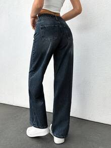 EURMUSE LOW RISE WIDE LEG CUT VINTAGE WASH Y2K STYLE JEAN Y2k Jeans Oversized Jeans Loose Jeans Wide Leg Jeans Baggy Jeans - Dark Wash - View 2