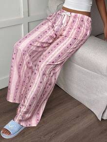 Aloruh New Romantic Striped Bubble Wrinkle Print Cute Cartoon Comfortable Versatile Pants - Violet Purple - View 3