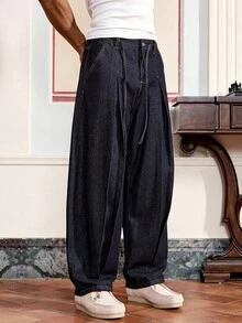 SWAVVY Men's Pleated Pocket Relaxed Fit Tapered Leg Jeans