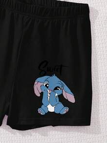 SHEIN Leap Crew Kawaii Cartoon Blue Rabbit Lulu & Stitch Pattern, Blue Ombre Floral, Tween Girl Casual Minimalist Short Sleeve Shorts 2 Pieces Set, Suitable For Summer, Autumn Outfits For Outing, Easy Comfort, Stylish Kids, Casual Wear, Kids Graphic Clothes, Back To School, Homecoming, Suitable For Outdoor Picnic, Outing, Street Photography, Home, Campus, Chill Chill - Multicolor - View 5