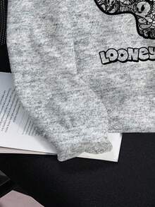 LOONEY TUNES X SHEIN 女士秋季骷髅与字母图案圆领运动衫 - 白色 - 查看 6