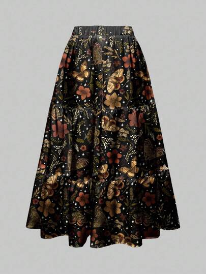 Fairycore Autumn/Winter Nature-Inspired Vacation Hippie Plant, Leaf, Maple Leaf, Mushroom All-Over Print Women's A-Line Skirt