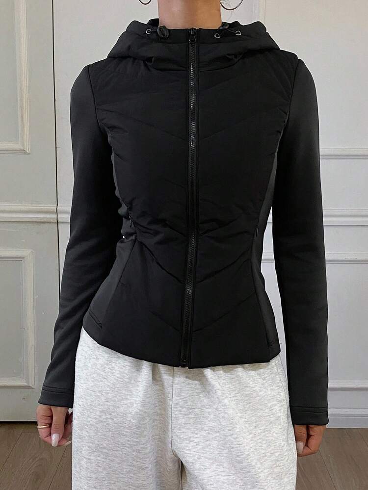 Women's Fitted Patchwork Padded Coat, Autumn/Winter Jacket