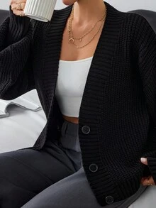 Women Sweater Cardigan Black Bow Detail Winter 2025,Cardigans,Long Cardigans Woman,Petite,Tall - Black - View 4