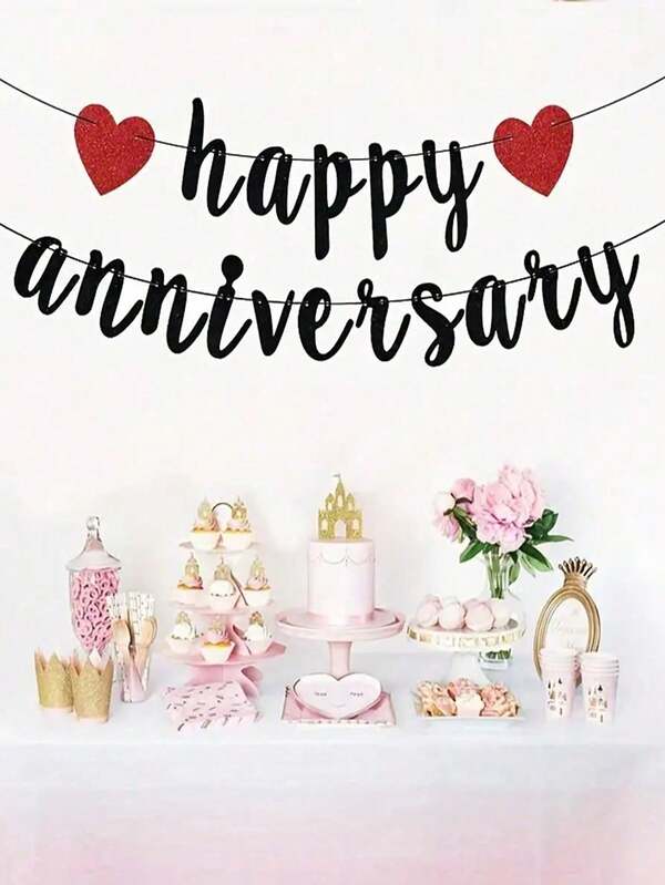 1 件情人节装饰横幅、结婚周年派对背景悬挂彩旗、新年、母亲节派对装饰、心形生日悬挂横幅