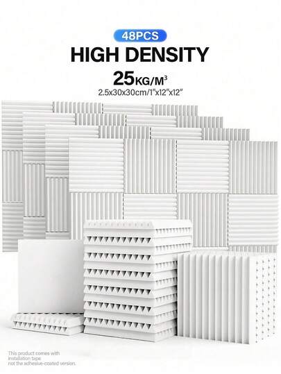 SHEIN 48 piezas - 12"X12"X1/2" Baldosas insonorizantes ODEK PRETTY, espuma acústica con cuñas amortiguadoras y absorbentes de ruido para estudio de grabación, sala de música, espacio de juegos, podcasting | Paneles de espuma insonorizante de alta densidad (con adhesivo doble faz)