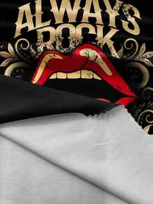 EMERY ROSE Plus Size Women's Casual "Always Rock" Microphone & Music Graphic Tank Top, Suitable For Summer Concert - Black - View 3