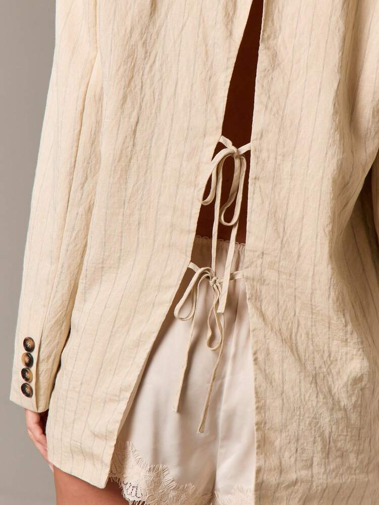 Oversized Double Breasted Blazer With Tie Back Detail