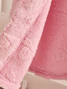 女童休闲可爱蝴蝶结领保暖羊毛纽扣夹克，适合秋冬季家居和日常穿着 - 粉色 - 查看 5